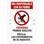 Cartel 'Prohibido perros sueltos - Recoja los excrementos de su mascota' de 40x30cm PVC