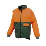 Chaqueta con protección anticorte para motosierra verde/naranja para leñador