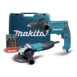 Taladro percutor Makita HP1631 + Miniamoladora Makita GA4530R
