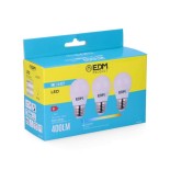 Kit 3 bombillas esfericas LED E27 5W 400 lumens - 6.400K EDM