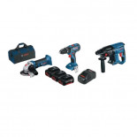 Kit Bosch Martillo GBH 18V-21 + Amoladora GWS 18V-Li + Taladro GSB 18V-28 con 3 baterías 4ah