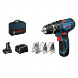 Bosch GSB 12V-15 Professional + Bolsa + Accesorios + 2 baterías - Taladro de percusión a batería