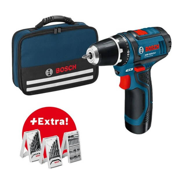 Bosch GSR 12V-15 Professional con 2 baterías de 2Ah + Accesorios + Bolsa