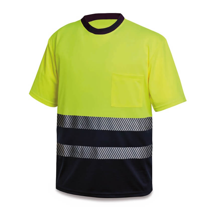 Camiseta manga corta alta visibilidad Amarillo/Azul Marino con bandas segmentadas 1288TSAVCSYFA - Referencia 1288TSAVCSYFA