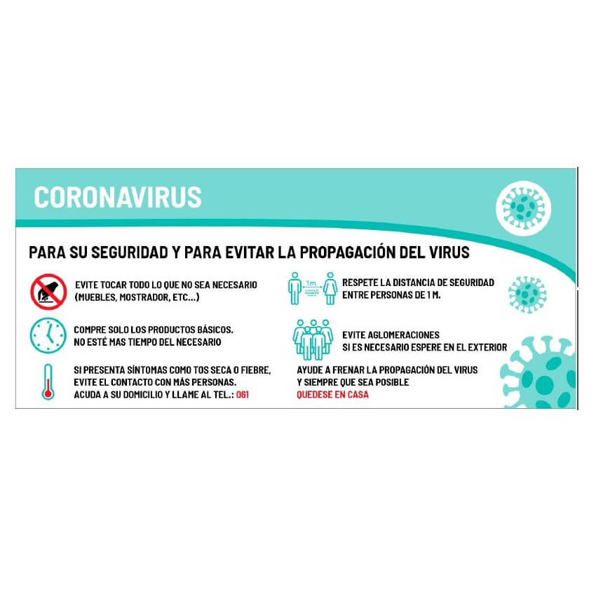 Cartel prevención coronavirus de 70x30cm - 1 cara