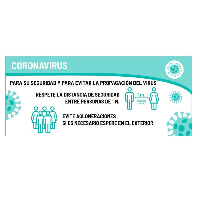 Cartel de prevención coronavirus de 70x30cm - 1 cara 