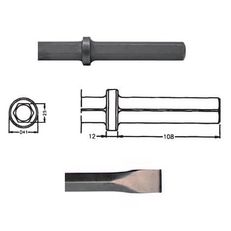 Cincel para martillos neumáticos inserción Hexagonal 25x108 de 500mm - Referencia 00038