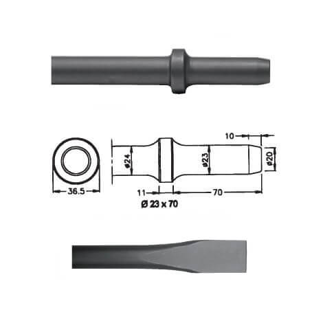 Cincel para martillos neumáticos inserción Redonda 23x70 de 400mm - Referencia 00035
