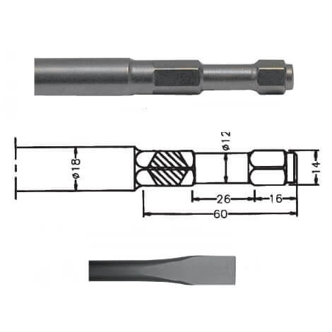 Cincel para martillo neumático inserción Hexagonal IMCO MULTI 261 de 270mm - Referencia 00092