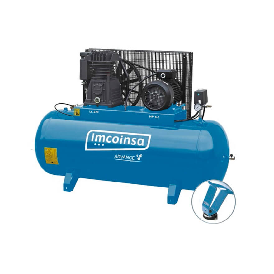Compresor de correas estacionario 10 ATMS. Imcoinsa ADVANCE 5,5HP de 270 litros 