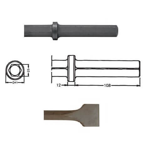 Corta asfaltos para martillos neumáticos inserción Hexagonal 25x108 de 500mm - Referencia 00048