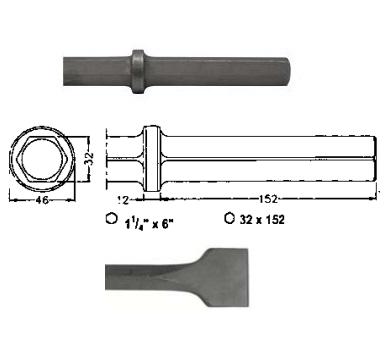 Corta asfaltos para martillos neumáticos inserción Hexagonal 32x152 de 500mm 