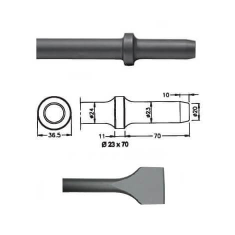 Corta asfaltos para martillos neumáticos inserción Redonda 23x70 de 400mm - Referencia 00045