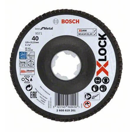 Disco de láminas para metal X571 Bosch X-LOCK de 125mm - Grano 40