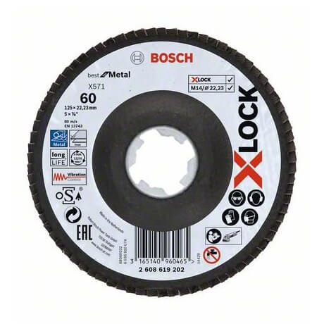 Disco de láminas para metal X571 Bosch X-LOCK de 125mm - Grano 60 - Referencia 2608619202
