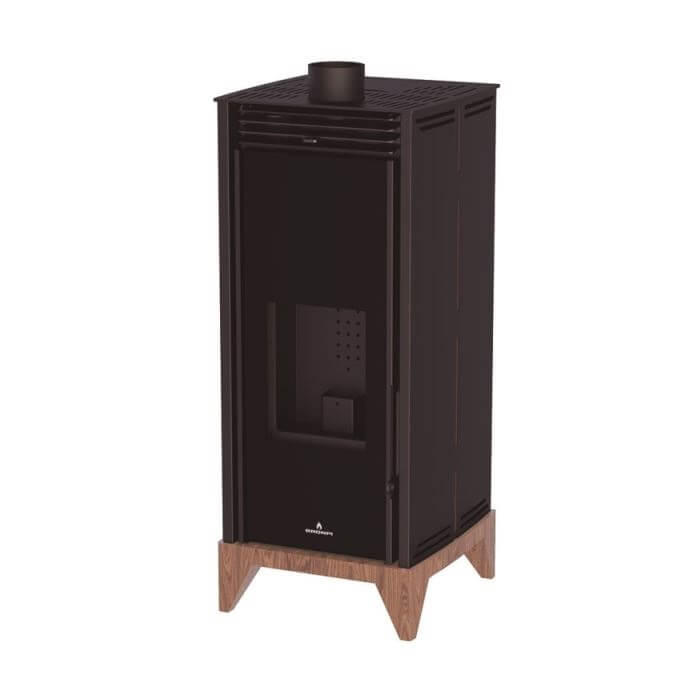 Bronpi FREE-6-V-NE negra - Estufa de pellet sin electricidad 6kW con base de madera