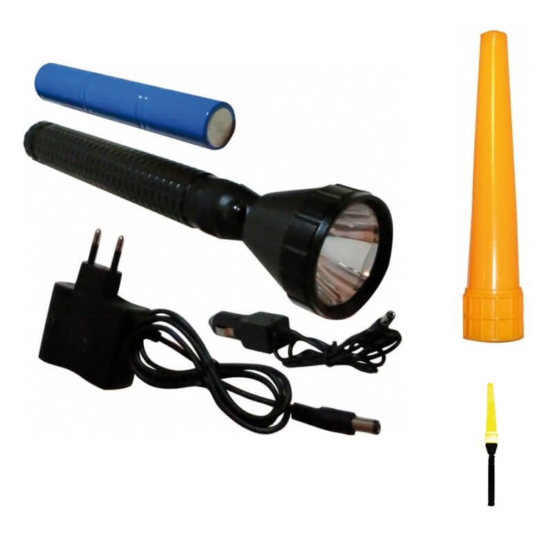 Linterna Led Tactica Recargable con Cargador de Coche y Red Cono Naranja  Pirulo