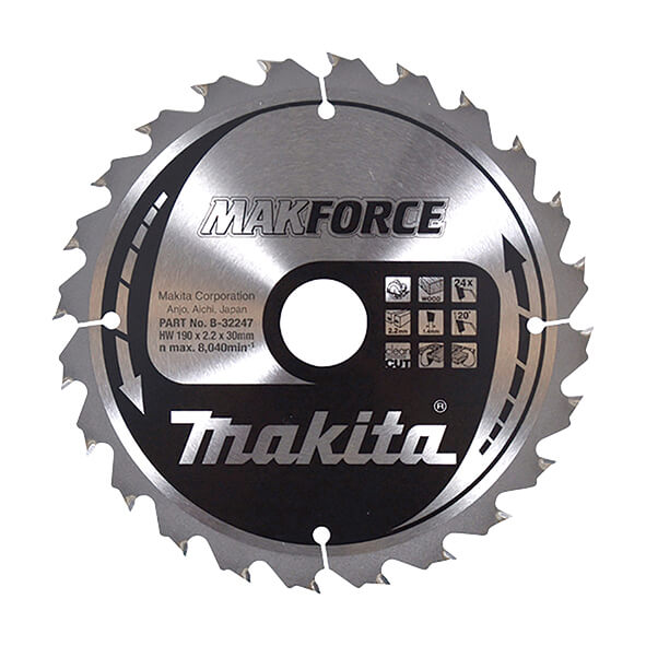 Disco sierras circulares Makita MakForce - 190x30mm 24 dientes - Referencia B-32247