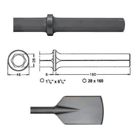 Pala ancha para martillos neumáticos inserción Hexagonal 28x160 de 440mm - Referencia 000531