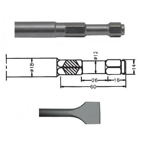 Pala corta para martillo neumático inserción Hexagonal IMCO MULTI 261 de 40x260mm - Referencia 00093