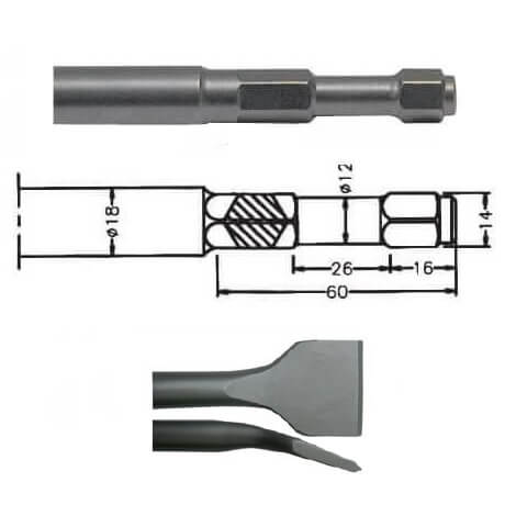 Pala curva para martillo neumático inserción Hexagonal IMCO MULTI 261 de 65x260mm - Referencia 00095