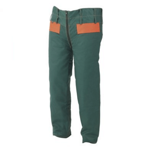Pantalón con protección anticorte para motosierra verde/naranja para leñador 