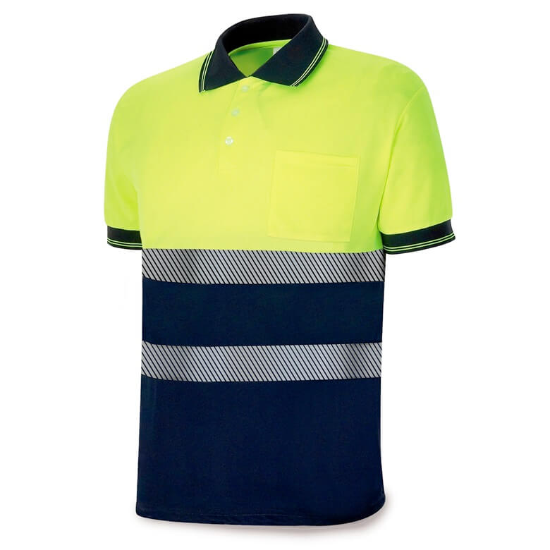 Polo manga corta alta visibilidad Amarillo/Azul Marino con bandas segmentadas 1288PAVCSYFA - Referencia 1288PAVCSYFA