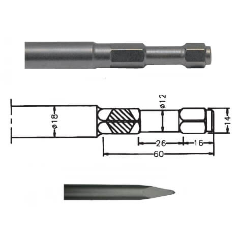 Puntero para martillo neumático inserción Hexagonal IMCO MULTI 261 de 270mm - Referencia 00091