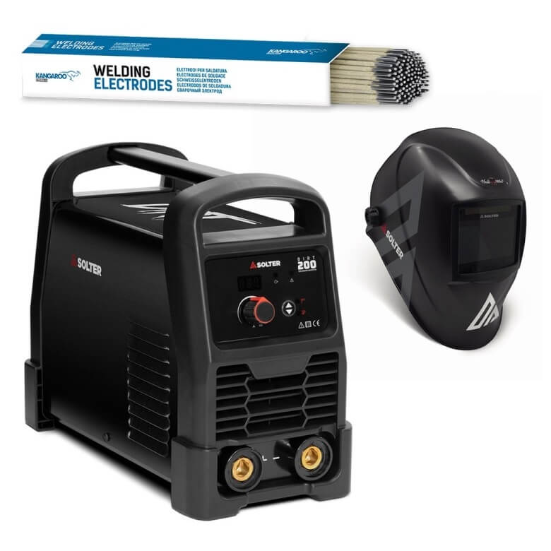 Soldador Inverter Solter DIRT 200 CEL + Pantalla de soldadura Hellmet R-10 y Maletín - Referencia K0292