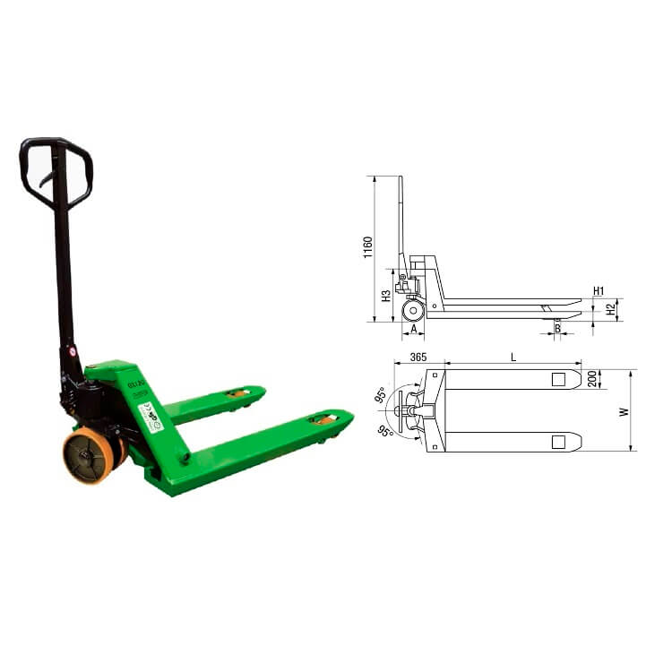Transpaleta manual pala corta Imcoinsa 00X121A de 2500kg (Ruedas poliuretano) - Referencia 0X121A