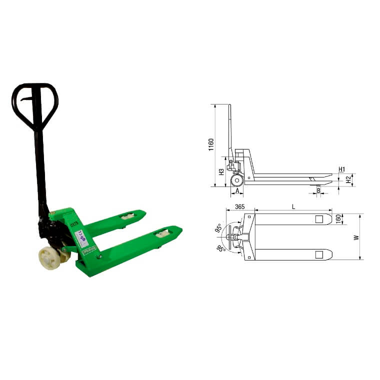 Transpaleta manual pala corta Imcoinsa 0X25A de 2000kg (Ruedas nylon) - Referencia 0X25A
